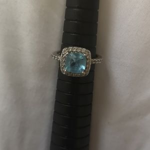 Sterling Silver Square Halo Ring Blue Topaz 5.5